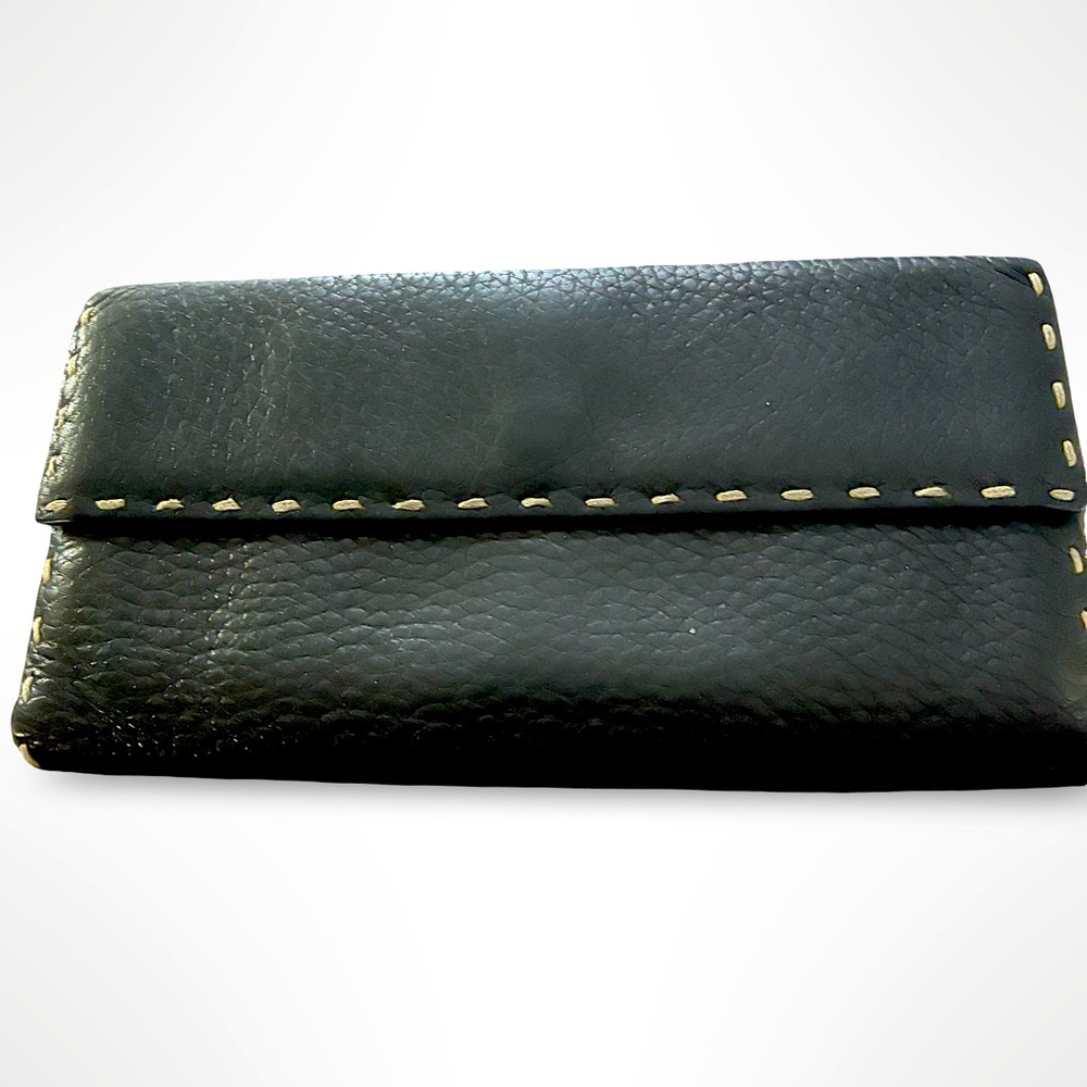 FENDI Vintage Black Selleria Leather Continental Bifold Wallet